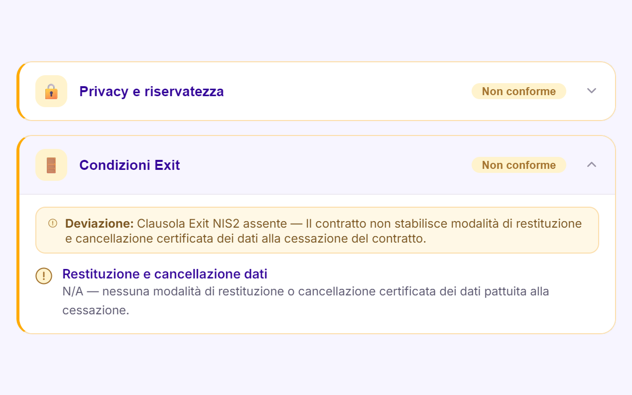 Screenshot verifica di compliance